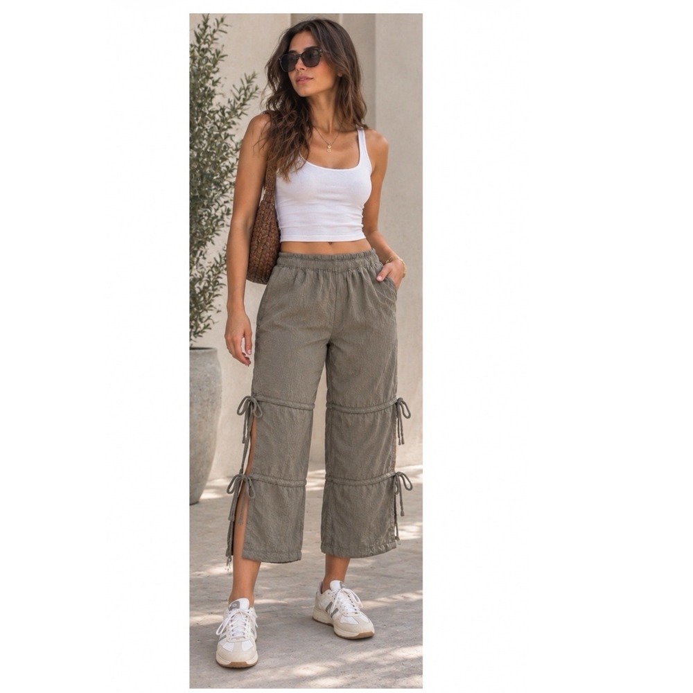 Oh My Gauze Size 3 Brown Taupe Tie Side Wide Leg Cotton Gauze Pants